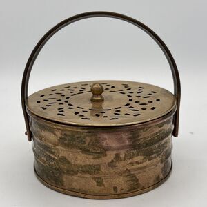 Vintage Brass Trinket/Potpourri Box  4.25” x 2”With Handle Indian Brass